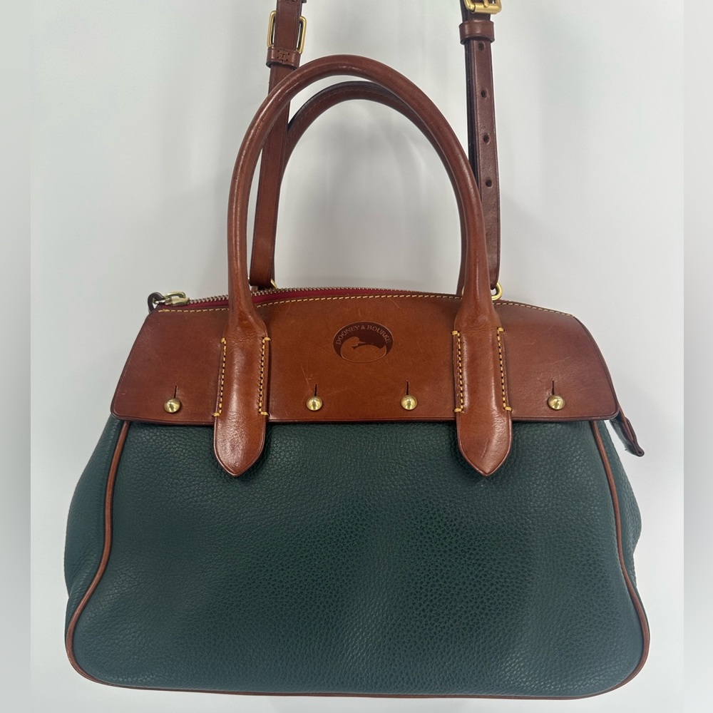 Vintage Dooney & Bourke Wilson Leather Satchel Handbag Purse, Forest Green/Tan - Picture 5 of 10